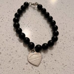 Tiffany & Co. Heart Charm Bracelet with Black Beads